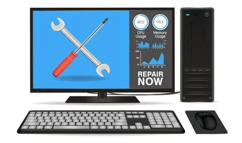 Desktop computer with repair application 스톡 일러스트