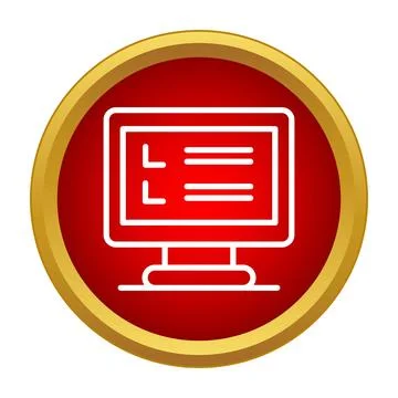 Desktop computer screen with checklist icon inside red circle Illustrazione stock
