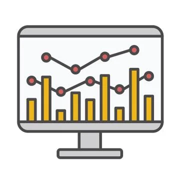 Desktop computer screen with financial charts vector icon for computer and Stock Illustration