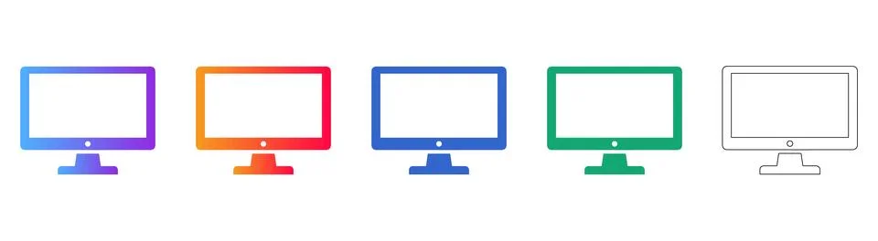 Desktop Computer Screen Icon Set Ilustración de archivo