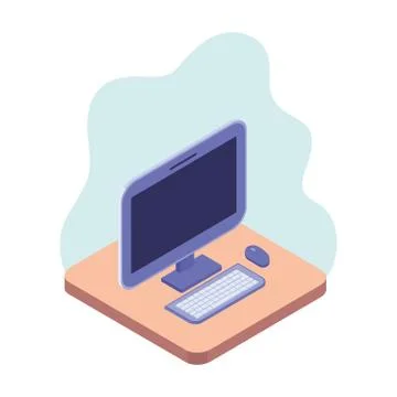 Desktop computer screen with keyboard and mouse Stockillustratie