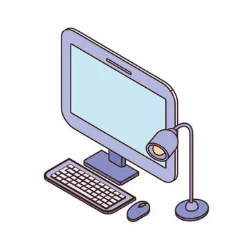 Desktop computer screen with keyboard and mouse Stock Illustration