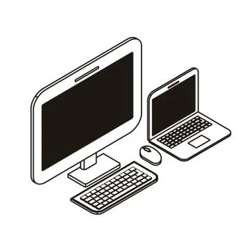 Desktop computer screen with laptop on white background Stock Illustration