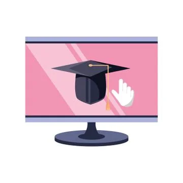Desktop computer screen, online course Stock Illustration