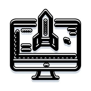 Desktop computer screen with rocket startup icon 스톡 일러스트