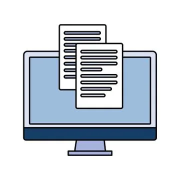 Desktop computer screen with sheet of paper on white background 스톡 일러스트