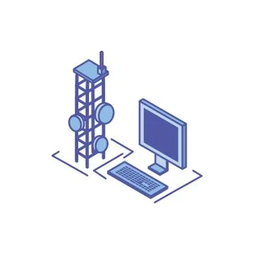 Desktop computer screen with telecommunications tower Stock Illustration
