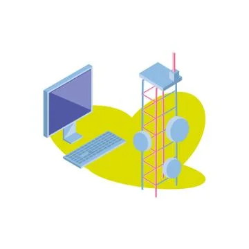 Desktop computer screen with telecommunications tower Stock Illustration