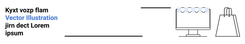 Desktop computer screen with text elements and shopping bag. Ideal for e-comm 스톡 일러스트