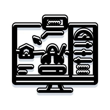 Desktop computer screen with video game development software Illustrazione stock