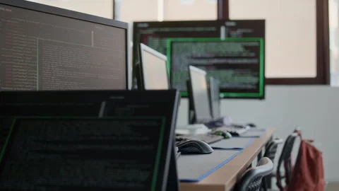 Desktop Computer Screens with Coded Information or Programming Language Stock Footage 316476149