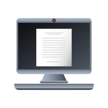 Desktop computer with search symbol on white background Stockillustratie