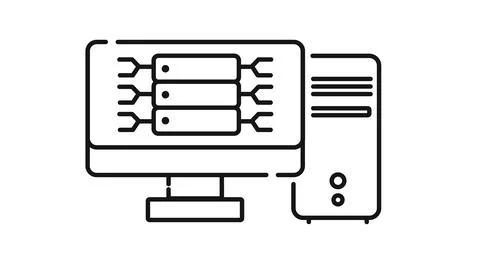 Desktop computer with server rack symbo Stock Illustration