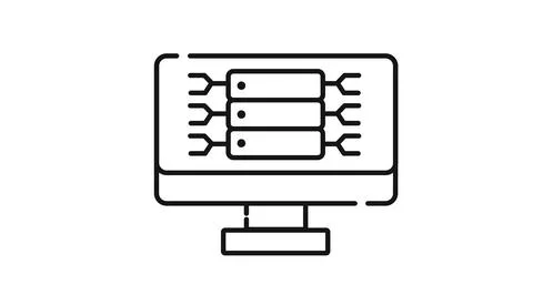 Desktop computer with server rack symbol on screen Illustrazione stock