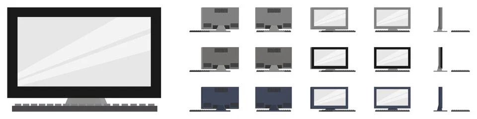 Desktop computer set with different pose Stock Illustration