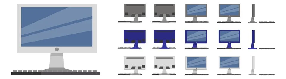 Desktop computer set with different pose style Stock Illustration