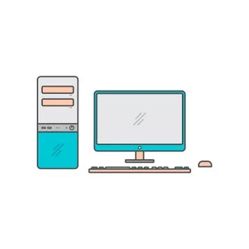 Desktop computer set flat icon sign vector Stock Illustration