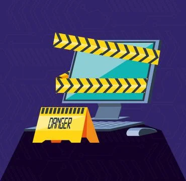 Desktop computer with set icons cyber security Stock Illustration