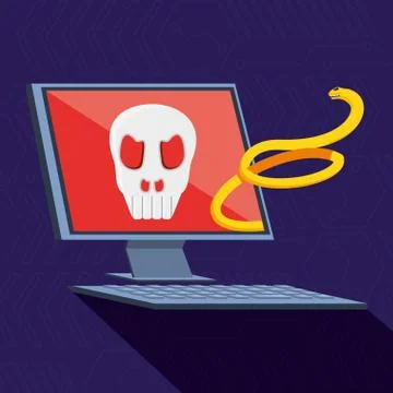 Desktop computer with set icons cyber security Illustrazione stock