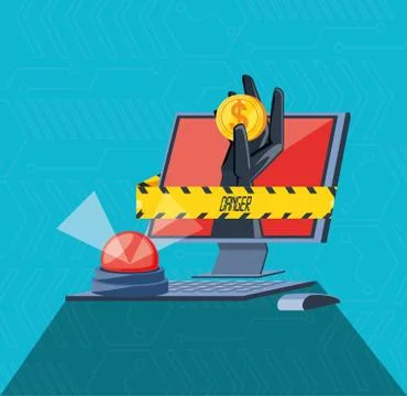 Desktop computer with set icons cyber security イラスト素材