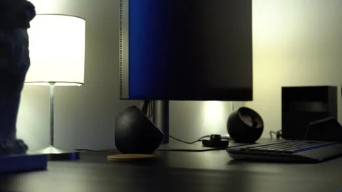 A desktop computer setup on an office table - closeup Stock Footage 246317374