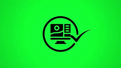 Desktop computer setup process with animated checkmark on green screen, tec.. Stock Footage 346498018