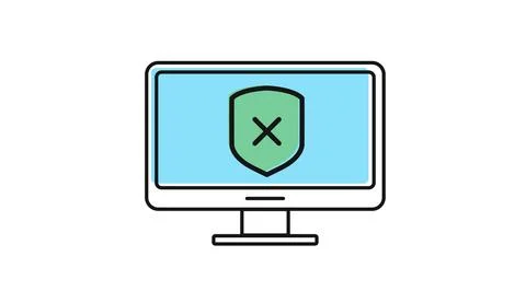 Desktop computer with shield and error cross mark Stock Illustration