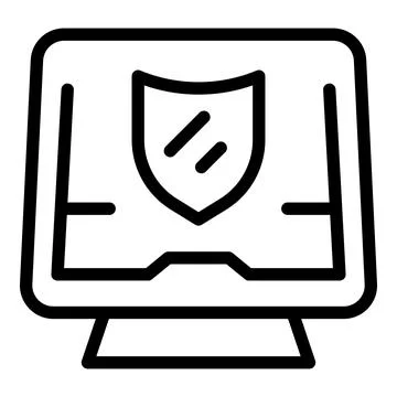Desktop computer with shield displaying secured system providing online safety Illustrazione stock