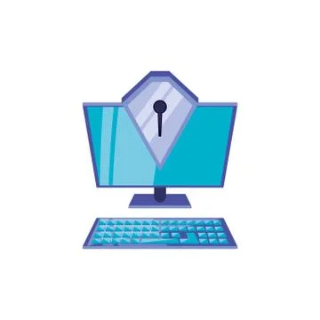 Desktop computer with shield secure Stock Illustration