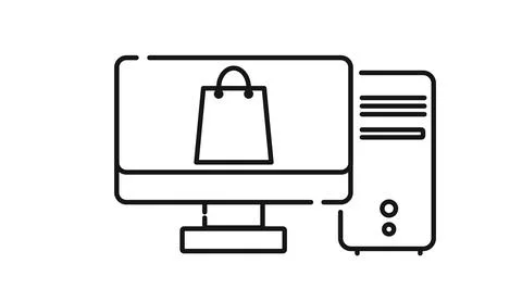 Desktop computer with shopping bag symbol Stock Illustration