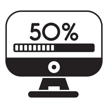 Desktop computer showing 50 percent downloading progress bar on screen Illustrazione stock