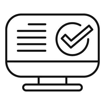 Desktop computer showing check mark icon for approved project Illustrazione stock