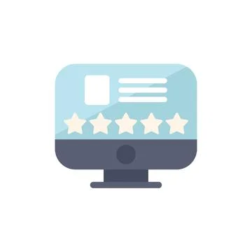 Desktop computer showing customer review with five star rating system Stock Illustration