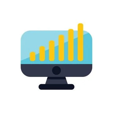 Desktop computer showing growing bar chart on screen Illustrazione stock