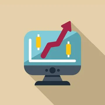 Desktop computer showing growing trend chart with candlestick chart Illustrazione stock