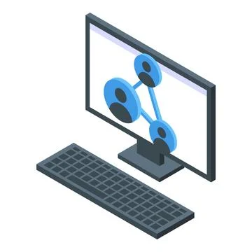 Desktop computer showing network of people working remotely Illustrazione stock