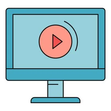 Desktop computer showing online learning video tutorial content Stock Illustration