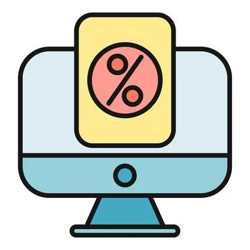 Desktop computer showing online shopping discount promotion Illustrazione stock