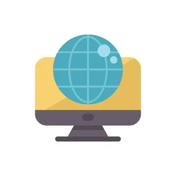 Desktop computer showing planet earth globe for global business or social med Stock Illustration