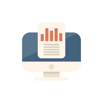 Desktop computer showing statistical business report with charts and data Stock Illustration