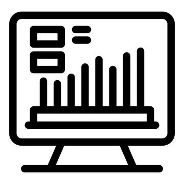 Desktop computer showing statistical graph with growing bars for data analysi Stock Illustration