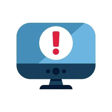 Desktop computer showing warning message on screen Illustrazione stock