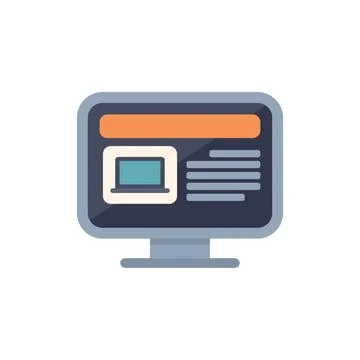 Desktop computer showing website homepage with laptop illustration Illustrazione stock