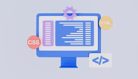 Desktop computer shows detailed information, complete and processed quickly Illustration