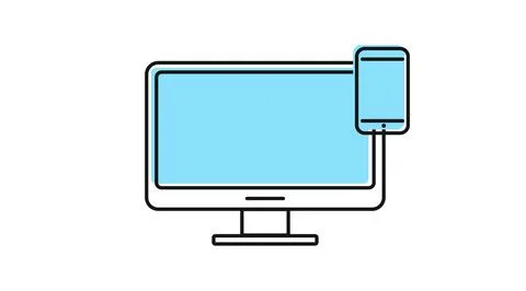 Desktop computer with smartphone icon Stock Illustration