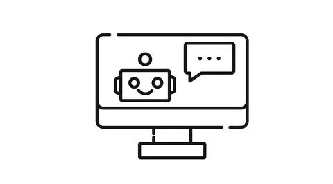 Desktop computer with smiling chatbot icon Stock-Illustration