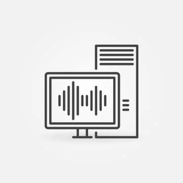 Desktop Computer with Sound Wave vector outline icon Stockillustratie
