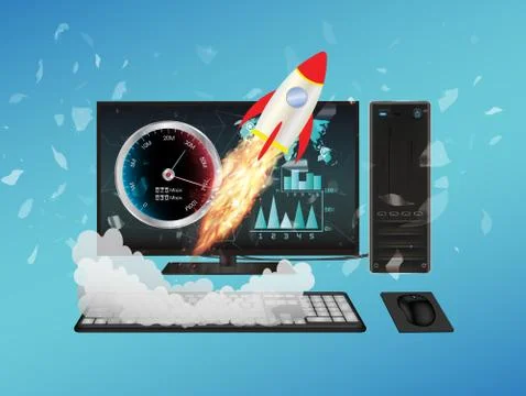 Desktop computer with speed boost Stock Illustration