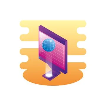 Desktop computer with sphere browser 库存插图