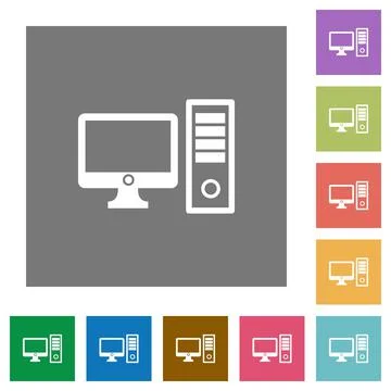 Desktop computer square flat icons Stock Illustration